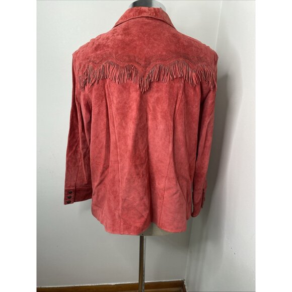 Chico's Red Suede Fringe Jacket Sz 3 XL Button Front Festival Cowgirl Western - Picture 8 of 14